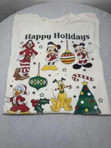 VTG Disney Christmas Happy Holidays T-SHIRT Jerry Leigh Micky Minnie Goofy Pluto - Picture 1 of 13