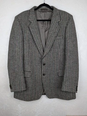 Harris Tweed Vintage Men's 2 Button Wool Knit Brown Blazer Sport Coat Size 44L - Image 1 of 4