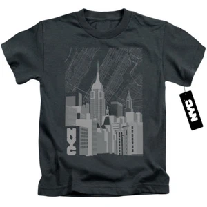 NYC Boys T-Shirt Manhattan Monochrome Buildings Charcoal Tee - Picture 1 of 2