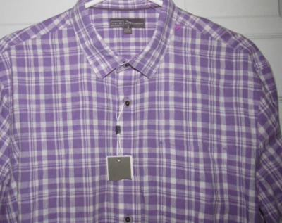 Nueva con etiquetas Nueva Camisa IKE BEHAR Para Hombre Grande Abotonada Púrpura Blanca Cuadros Lino Algodón Foto 1 de 4