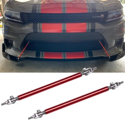 Barra de soporte divisor de parachoques de barra de puntal de labio delantero ajustable roja de 7,87"-13" 2 piezas Foto 1 de 4