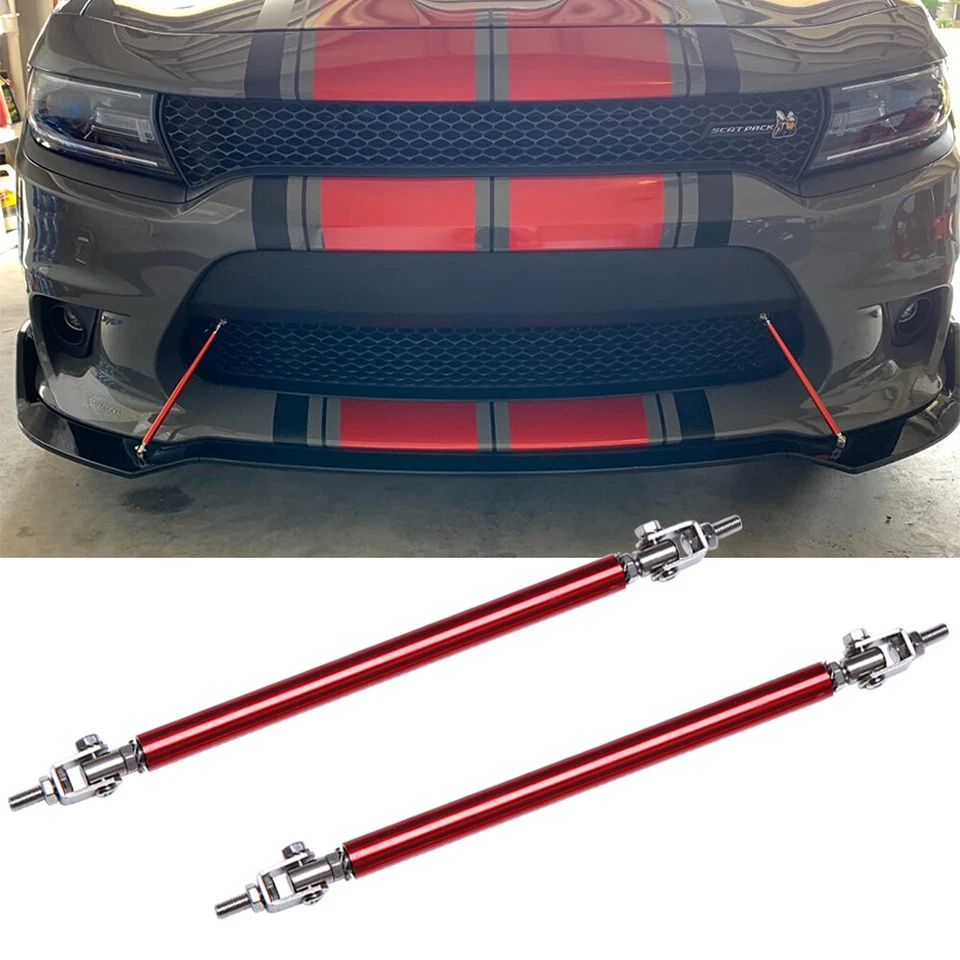 Barra de soporte divisor de parachoques de barra de puntal de labio delantero ajustable roja de 7,87"-13" 2 piezas Foto 1 de 4