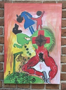 PROTEST(KUNST)DRUCK >SEELENSCOOTER< LKW Plane auf Keilrahmen gespannt  - Bild 1 von 2