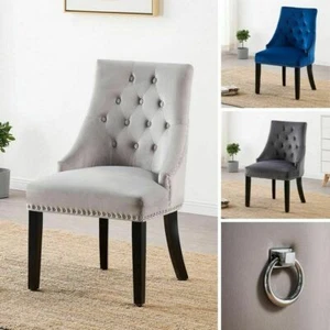 Tufted Studded Velvet Dining Accent Chair Victoria Door Knocker | SINGLE WINDSOR - Picture 1 of 20