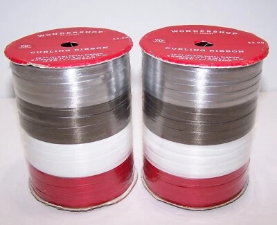 Lot of 2 Wondershop Curling Ribbon 70' (Each) RED/WHITE/SILVER/GREY~ NEW Sealed - Image 1 of 3