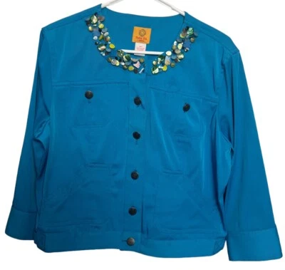 Ruby Rd. Blue Women's Jacket Embellished Jeweled Front 12P READ - Image 1 of 4