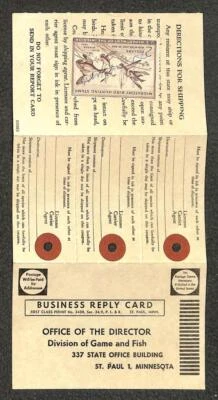 USA RW20 DUCK STAMP HENNEPIN MINNESOTA HUNTING LICENSE BRC POSTCARD 1953 - Image 1 of 2