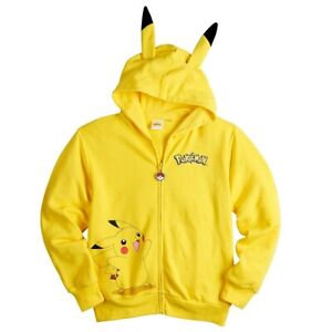 Sz 6-18 Kids Pokemon Pikachu Hoodie Boy Girl Zipper Jacket S M L XL Costume NWT
