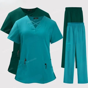 Medical Uniforms Nurse Beauty Salon Workwear Tops Pants Doctor Woman Scrubs Sets - Picture 1 of 32