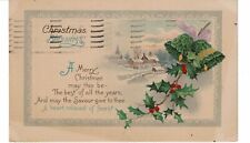 1924 vintage A Christmas greeting postcard blessings snowy town holly