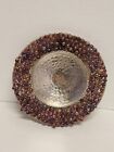 Purple Beaded And Pewter Candle Dish