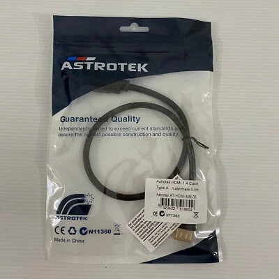 HDMI 1.4 Cable 50cm 19pin Male to Male Gold Plated 3D 1080p High Speed Astrotek - Image 1 of 3