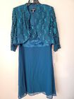 NWT Lace & Sequins Mother of the Bride RM Richards Dress & Jacket Teal Size 14W