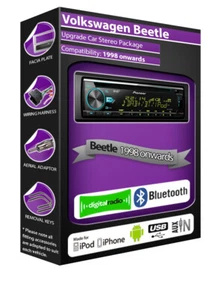 VW Beetle DAB radio, Pioneer car stereo CD USB AUX player, Bluetooth kit - Picture 1 of 5