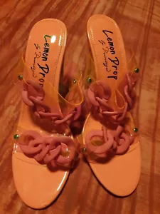 Womens LEMON DROP shoes by privileged size 6 7 heels pink chains - Picture 1 of 7