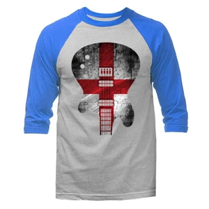 Corpo Chitarra Bandiera Inghilterra Music Band Grafica Manica 3/4 Raglan - Foto 1 di 10