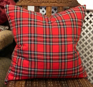 CHRISTIAN LACROIX REVERSE RED/GREEN TARTAN DESIGN 18x18" COVER - Picture 1 of 3