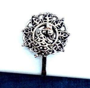 Indian Stud Silver Oxidized Clip Nose Ring Women Nose Ear Pin Mother's Day Gift - Picture 1 of 5