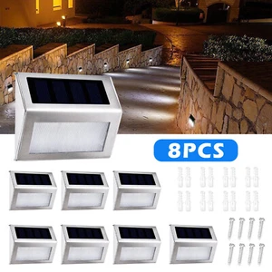 8 pcs Solar Power Stairs Lights Outdoor Garden Pathway Wall Deck Solar Step Lamp - Picture 1 of 13