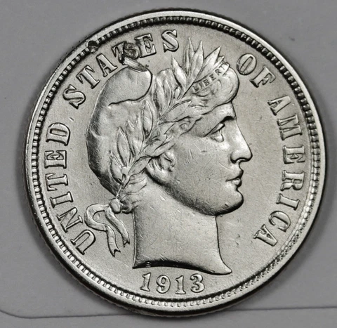 1913 Barber Dime.  AU.   179992 Cover