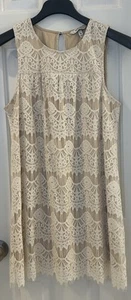 Häkelkleid Damen Vintage Y2K Elfenbein Creme Spitze Ärmellos Boho Indie Medium - Bild 1 von 7