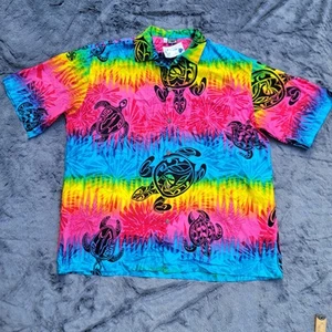 NWT Aloha Fashion Shirt Mens 3XL Hawaiian Camp Tie Dye Tribal Turtle Button Up - Picture 1 of 9