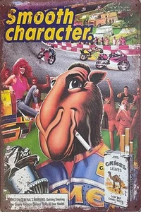 JOE CAMEL CIGARRILLO METAL HOJALATA SIGNO JOE CAMEL CAMPEÓN MOTOCICLETA CARRERAS ARTE DE PARED - Imagen 1 de 1