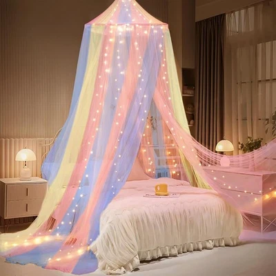 Toldo de cama para niñas princesa con estrellas luminosas, cortinas de cama con dosel para dos Foto 1 de 4