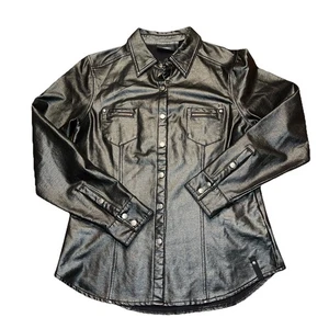 Harley Davidson Black Shirt Jacket Women’s Button Up Shiny Cotton/Spandex L - Picture 1 of 6