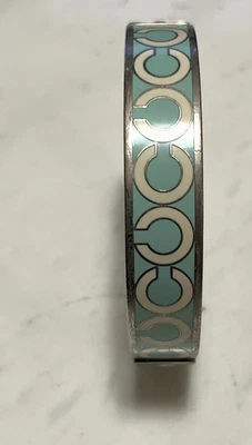 Brazalete Brazalete COACH Signature C Azul Plateado Esmalte Logo Apilable Y2K Foto 1 de 4