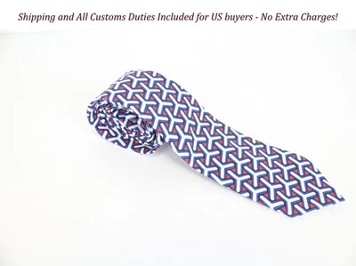 Corbata SUITSUPPLY 148x8 Azul Rojo Estampado Lino Algodón Para Hombre Cuello Punta Foto 1 de 4