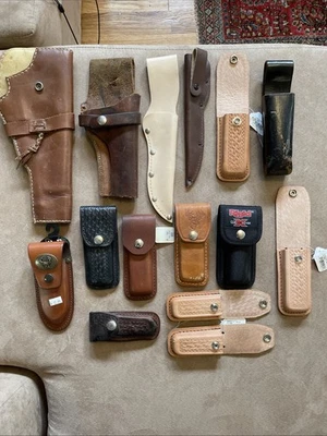 Lote Funda Cuchillo Cuero Estuche Pistola Vintage Y Nuevo Hecho a Mano Cuchillo de Bolsillo Foto 1 de 4