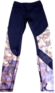 Athleta Elation 7/8 Leggings XS Foil Shine Mesh Black Shadow Petal Yoga Pants - Picture 1 of 17