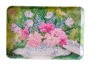 Shabby Chic Melamine Serving Tray Pink Rose Forget-Me-Not Floral 17.5"x12" Italy - Picture 1 of 4