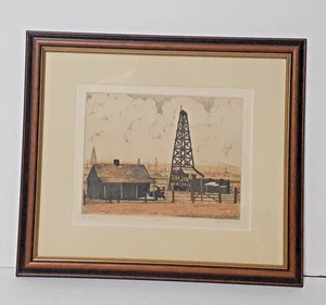 Grabado original Phleat Boyd firmado y enmarcado 16" x 14" (parche de aceite) 1980 - Imagen 1 de 5