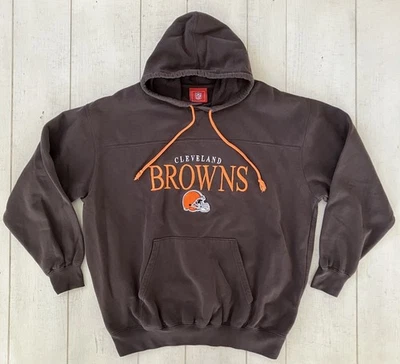 Vintage NFL Cleveland Browns Spell Out Patch Logo Hoodie L Brown Official - Image 1 of 4