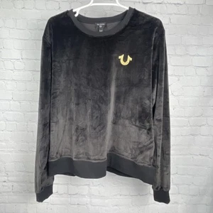 True Religion Glitzer Velour Sweatshirt Damen XL schwarz Rundhals Freizeit weich - Bild 1 von 11