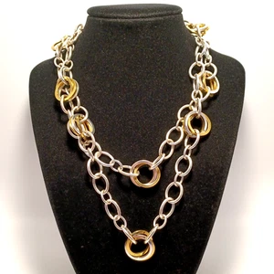 Ralph Lauren Silver and Gold Tone Interlinked Circles Chain Long Necklace 34" - Picture 1 of 7