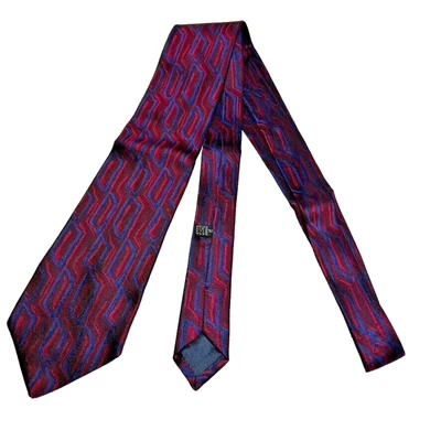 Corbata de seda Portofino vintage para hombre roja y azul hecha en Italia años 80 fiesta club 58x3,5" Foto 1 de 4