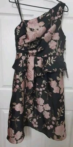 Adrianna Papell Jacquarde Black Pink Silver Gold Asymmetrical  Dress S 8 NWT - Picture 1 of 14
