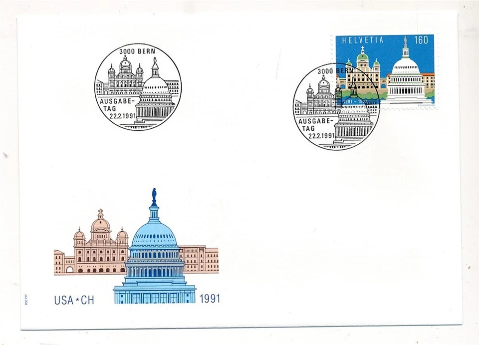 D405100 Switzerland FDC Buildings Architecture USA - Image 1 of 1