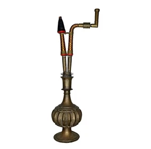 Antique Vintage Brass Wood Hookah Decorative Middle Eastern *Untested - Picture 1 of 10