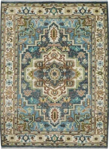 6X9 Blue Ivory Antique Handmade Traditional Serapi Wool Oriental Area Rug - Picture 1 of 5