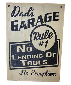 Man Cave Dads Garage Sign Tools Rules 8x11 Rustic Wooden Mens Fathers Day Gift - Picture 1 of 3