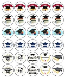 Graduation Hat Class of 2025 Edible Wafer Cupcake Toppers – 2 Sizes - Picture 1 of 4
