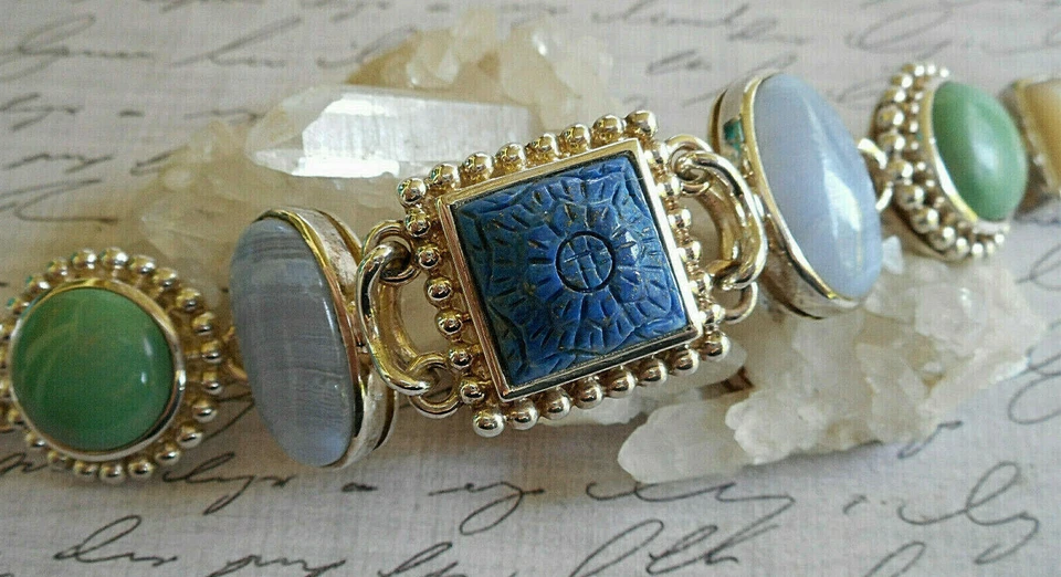 Whitney Kelly Sterling Silver MOP Agate Turquoise Denim Lapis Bracelet   39WKA - Image 1 of 4