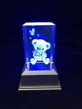 Teddy Bear 3D Laser Etched Crystal Block With 4 LED Light base