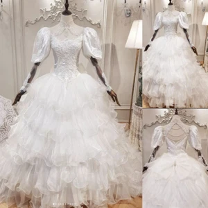 Abiti da sposa principessa vintage con fiocco organza pizzo volant abiti da sposa - Foto 1 di 10