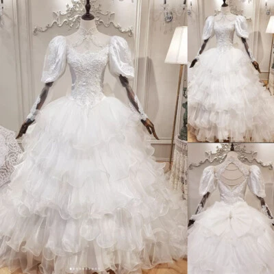 Vintage Princess Wedding Dresses with Bow Organze Beading  Ruffles Bridal Gowns - Image 1 of 4