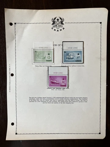 1957 GHANA STAR LINE STAMPS SET WITH TABS ON MINKUS ALBUM PAGE MINT OG Cover